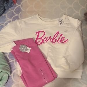 GAP Kids Barbie White Sweatshirt with Pink Fleece Lined Leggings, Sz 4Y